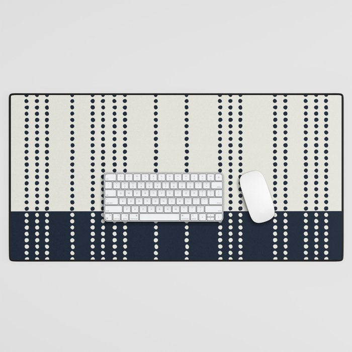 Spotted Stripes, Ivory and Navy Blue Desk Mat Gallery Image 1