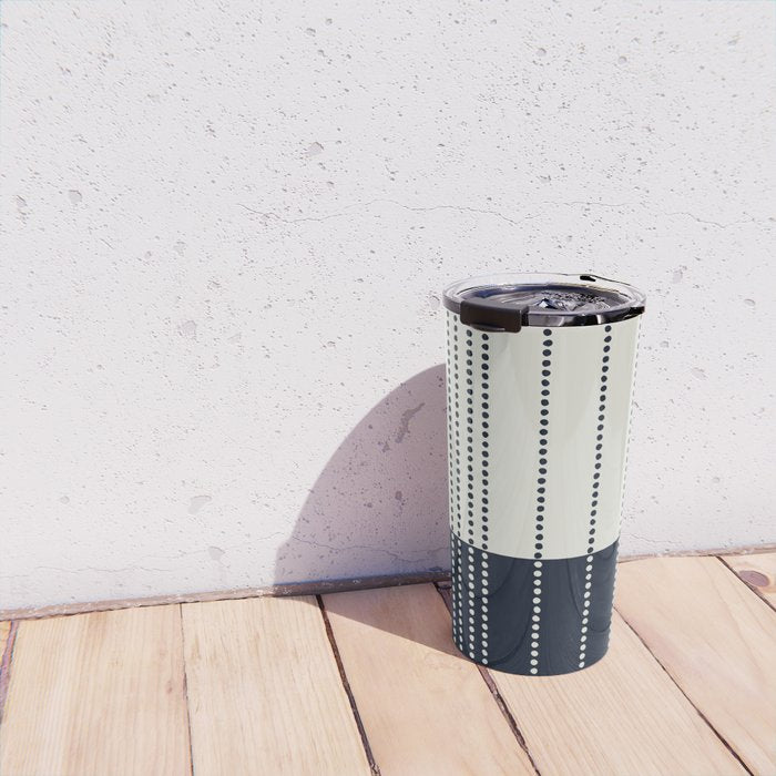 Spotted Stripes, Ivory and Navy Blue Travel Mug Gallery Image 4