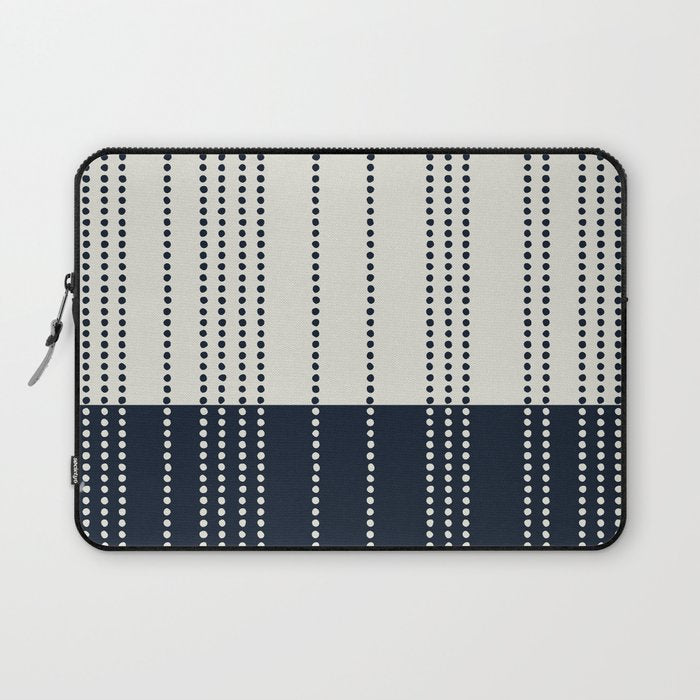 Spotted Stripes, Ivory and Navy Blue Laptop Sleeve Gallery Image 1