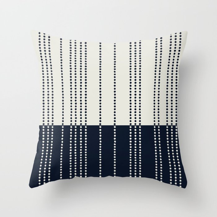 Spotted Stripes, Ivory and Navy Blue Throw Pillow Gallery Image 1
