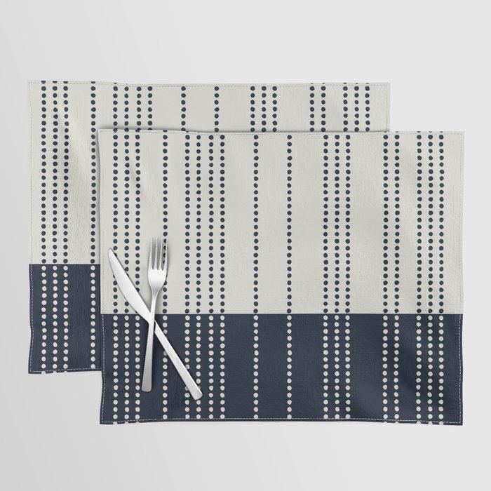 Spotted Stripes, Ivory and Navy Blue Placemat Gallery Image 1