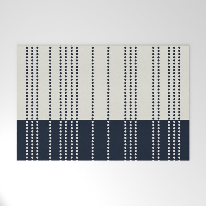 Spotted Stripes, Ivory and Navy Blue Welcome Mat Gallery Image 1