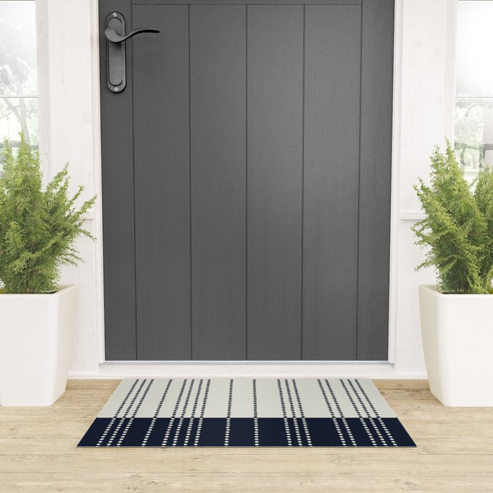 Spotted Stripes, Ivory and Navy Blue Welcome Mat Gallery Image 3