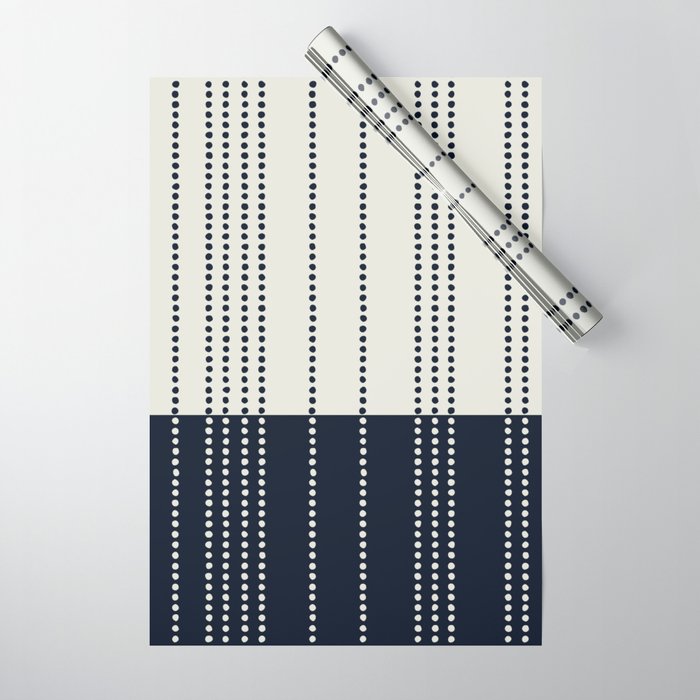 Spotted Stripes, Ivory and Navy Blue Wrapping Paper Gallery Image 1