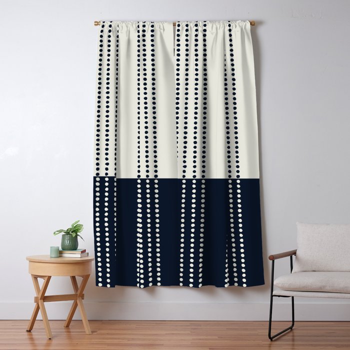 Spotted Stripes, Ivory and Navy Blue Window Curtain Gallery Image 1