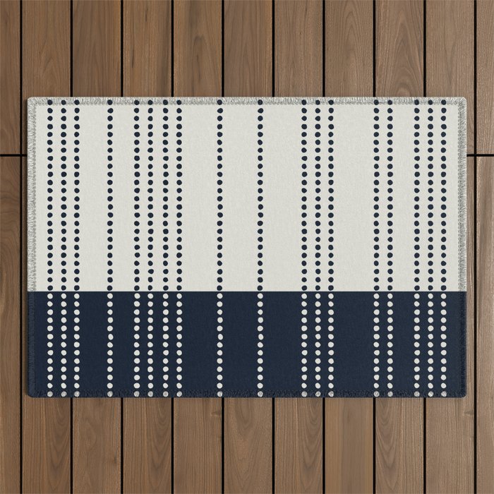 Spotted Stripes, Ivory and Navy Blue Outdoor Rug Gallery Image 1