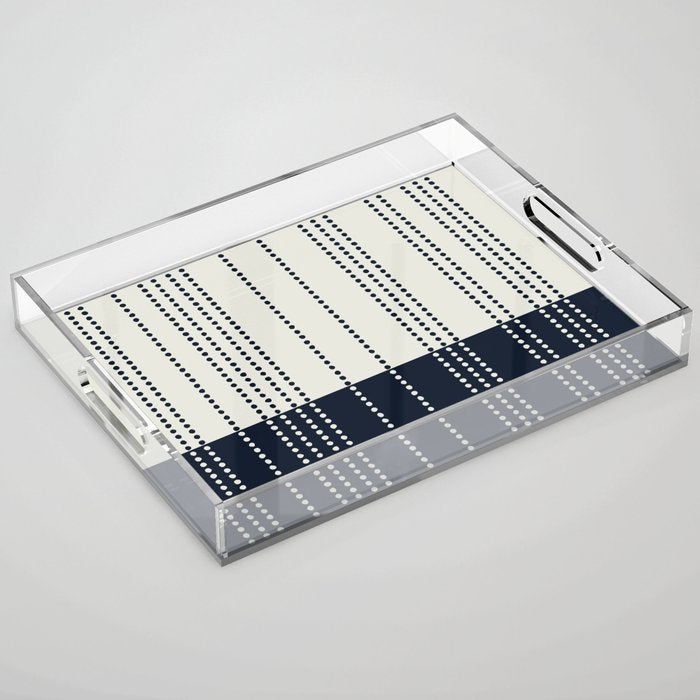 Spotted Stripes, Ivory and Navy Blue Acrylic Tray Gallery Image 1