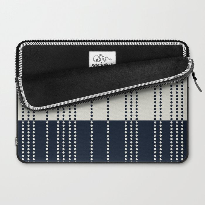 Spotted Stripes, Ivory and Navy Blue Laptop Sleeve Gallery Image 2