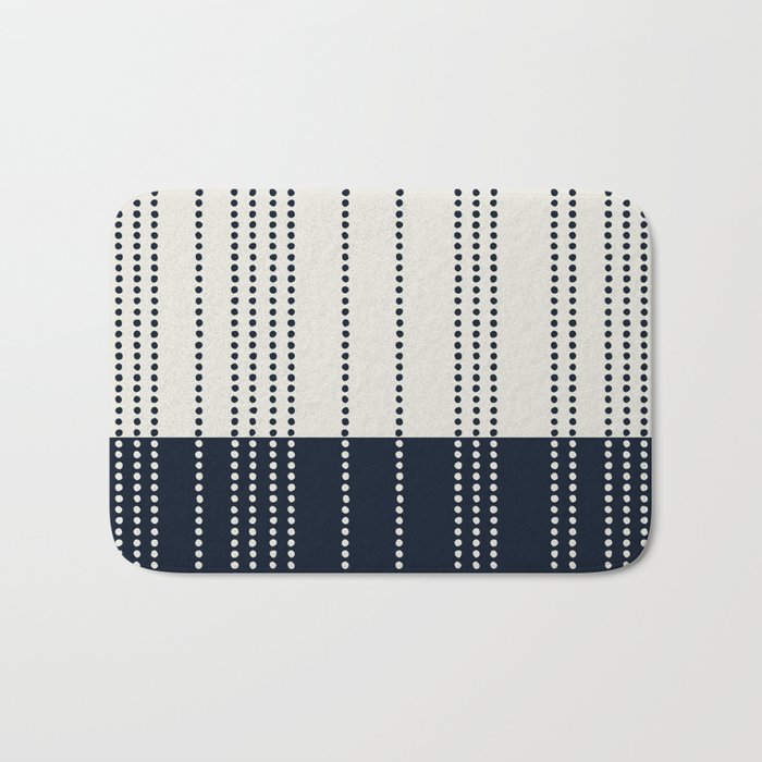 Spotted Stripes, Ivory and Navy Blue Bath Mat Gallery Image 1