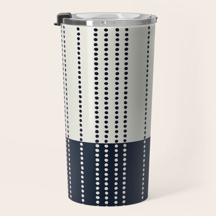 Spotted Stripes, Ivory and Navy Blue Travel Mug Gallery Image 3