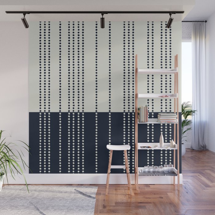 Spotted Stripes, Ivory and Navy Blue Wall Mural Gallery Image 1