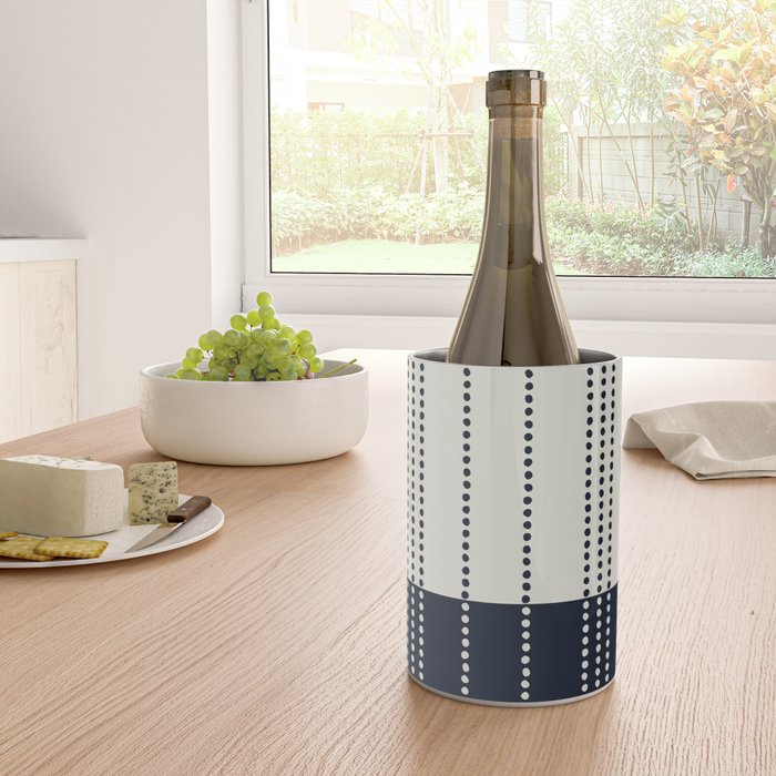 Spotted Stripes, Ivory and Navy Blue Wine Chiller Gallery Image 4