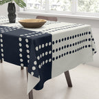 Spotted Stripes, Ivory and Navy Blue Tablecloth Gallery Image 3