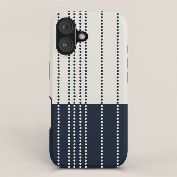 Spotted Stripes, Ivory and Navy Blue iPhone Case Gallery Image 1