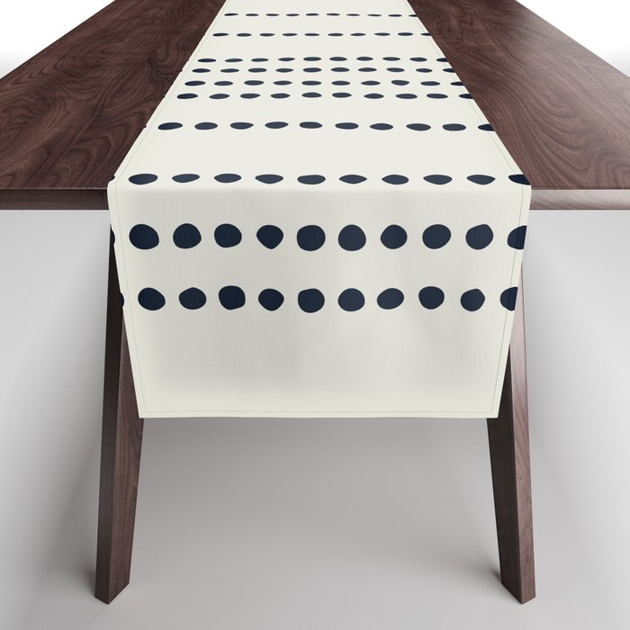 Spotted Stripes, Ivory and Navy Blue Table Runner Gallery Image 1