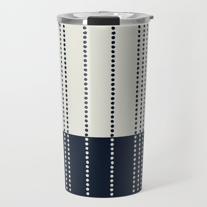 Spotted Stripes, Ivory and Navy Blue Travel Mug Gallery Image 1