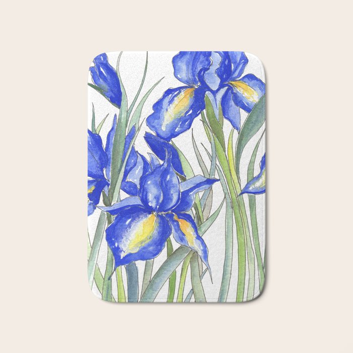 Blue Iris, Illustration Bath Mat Gallery Image 1