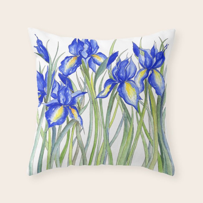 Blue Iris, Illustration Throw Pillow Gallery Image 6