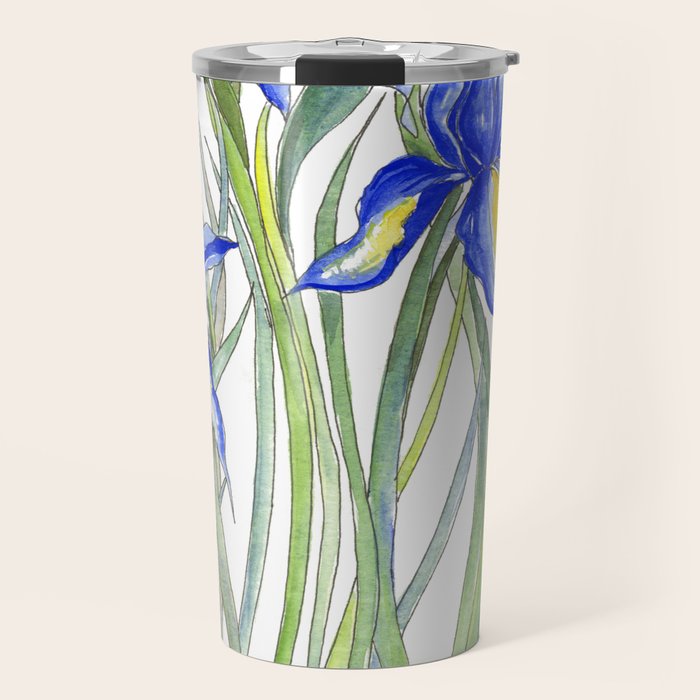 Blue Iris, Illustration Travel Mug Gallery Image 1