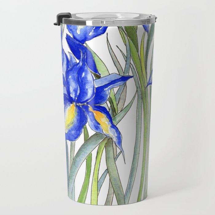 Blue Iris, Illustration Travel Mug Gallery Image 3
