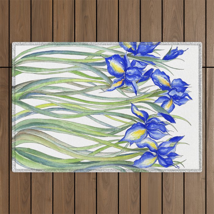 Blue Iris, Illustration Outdoor Rug Gallery Image 1