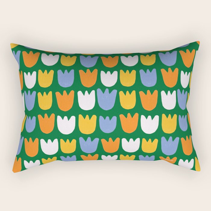 Rows of Tulips in Bloom in Forest Green & Orange Rectangular Pillow Gallery Image 1