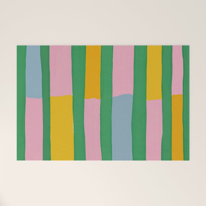 Pink and Green Stripes Welcome Mat Gallery Image 1