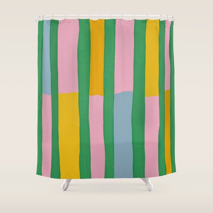 Pink and Green Stripes Shower Curtain Gallery Image 1