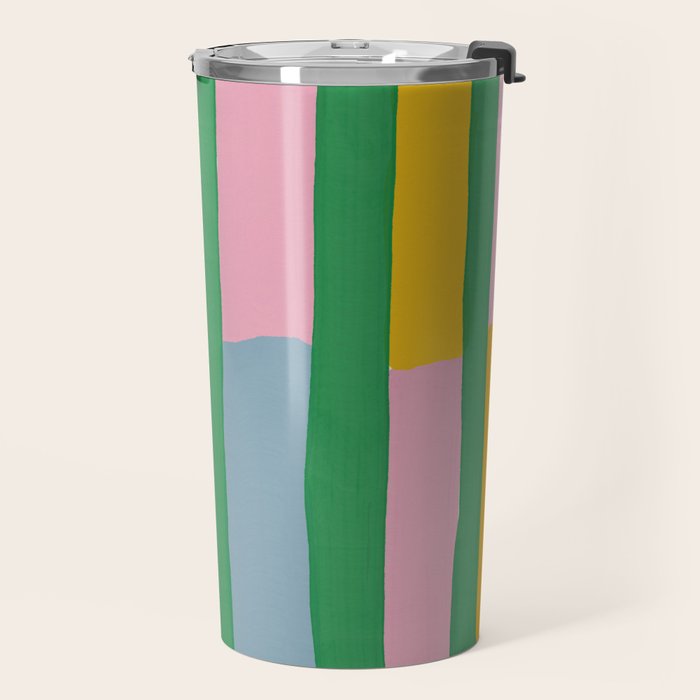 Pink and Green Stripes Travel Mug Gallery Image 2