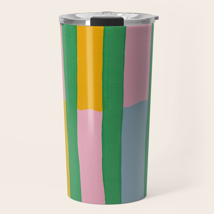 Pink and Green Stripes Travel Mug Gallery Image 1