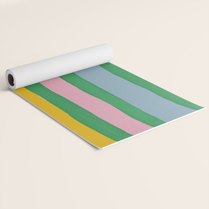 Pink and Green Stripes Yoga Mat Gallery Image 2