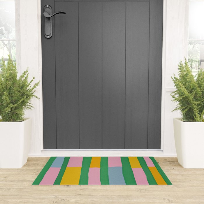 Pink and Green Stripes Welcome Mat Gallery Image 3