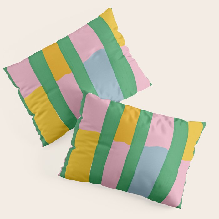Pink and Green Stripes Pillow Sham Gallery Image 1