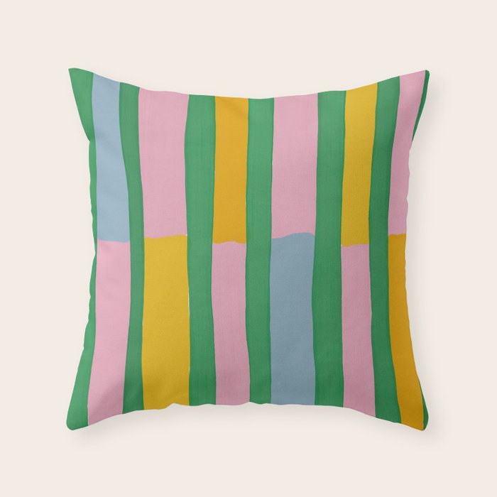 Pink and Green Stripes Throw Pillow Gallery Image 1