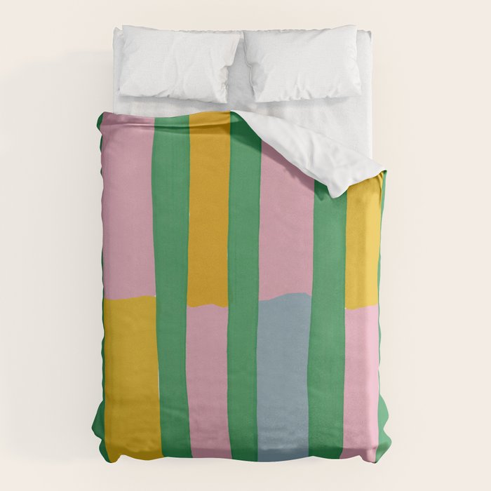 Pink and Green Stripes Duvet Cover Gallery Image 1