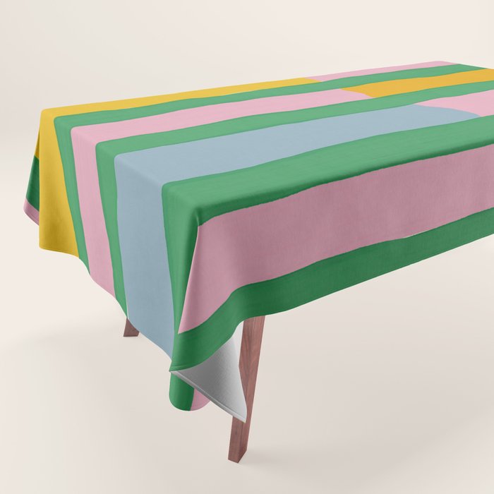 Pink and Green Stripes Tablecloth Gallery Image 1