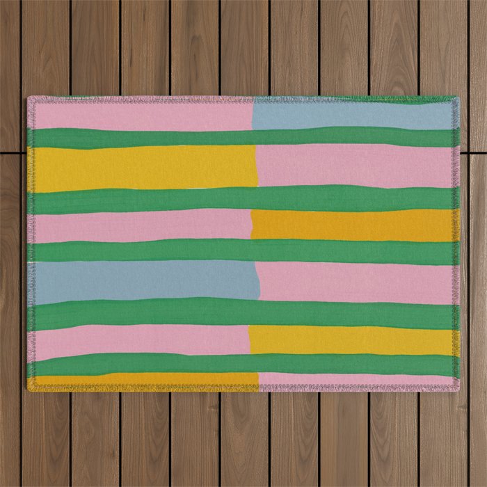 Pink and Green Stripes Outdoor Rug Gallery Image 1