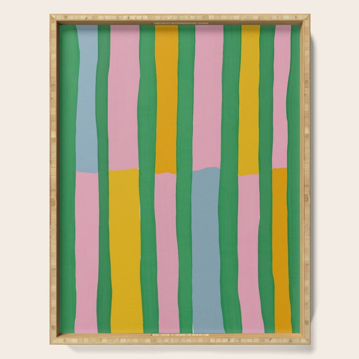 Pink and Green Stripes Serving Tray Gallery Image 1