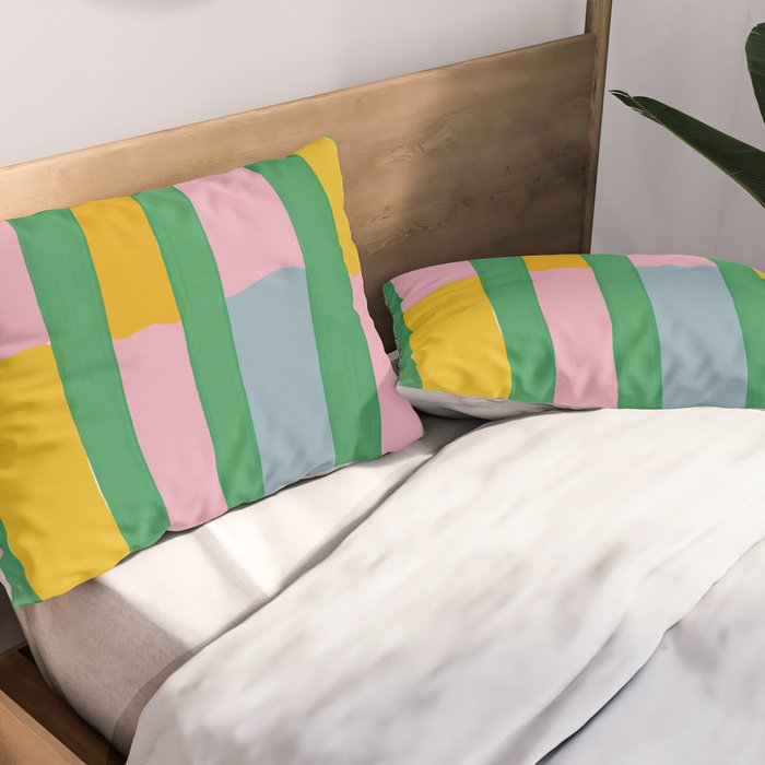 Pink and Green Stripes Pillow Sham Gallery Image 2