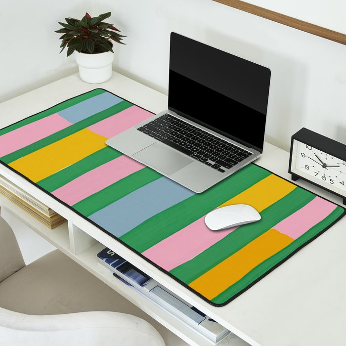 Pink and Green Stripes Desk Mat Gallery Image 2