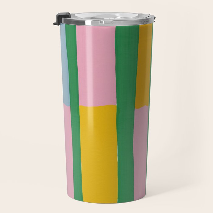 Pink and Green Stripes Travel Mug Gallery Image 3