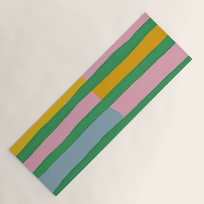 Pink and Green Stripes Yoga Mat Gallery Image 1