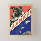 Laika, first space dog â Soviet vintage space poster [Sovietwave] Mini Art Print Gallery Image 1