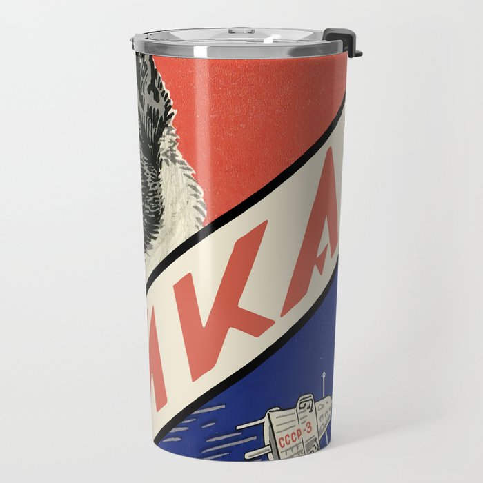 Laika, first space dog â Soviet vintage space poster [Sovietwave] Travel Mug Gallery Image 2