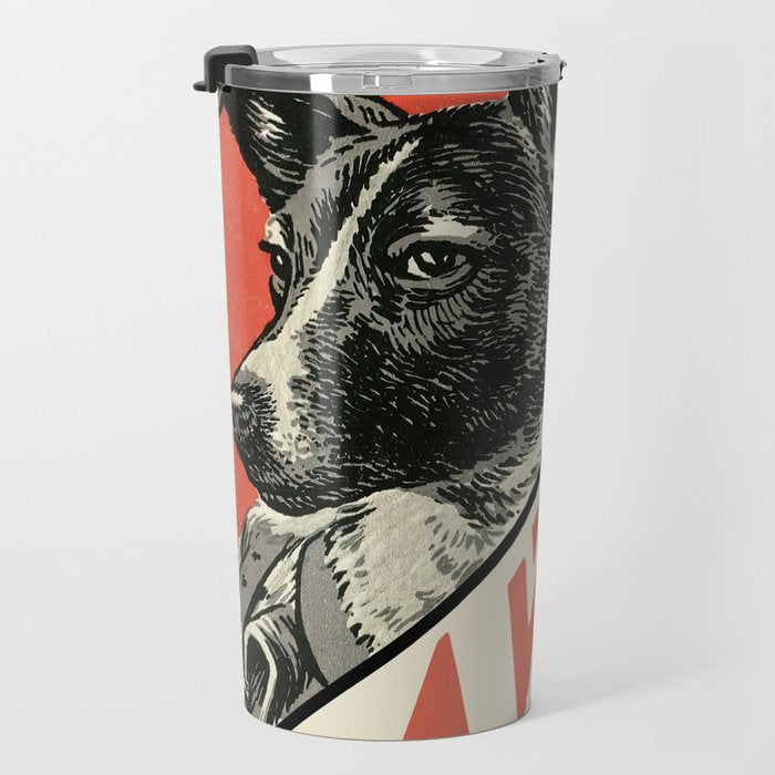 Laika, first space dog â Soviet vintage space poster [Sovietwave] Travel Mug Gallery Image 3