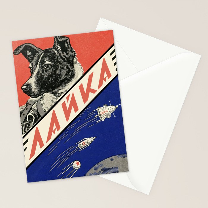 Laika, first space dog â Soviet vintage space poster [Sovietwave] Stationery Card Gallery Image 2
