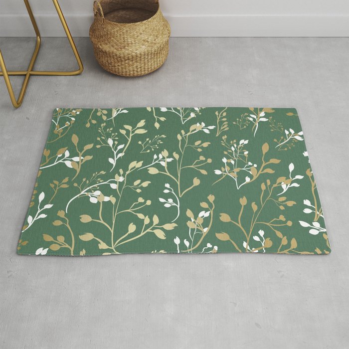 Floral Leaves, Green and Gold, Design Prints Rug Gallery Image 1