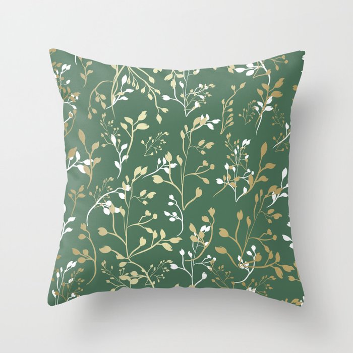 Floral Leaves, Green and Gold, Design Prints Throw Pillow Gallery Image 6