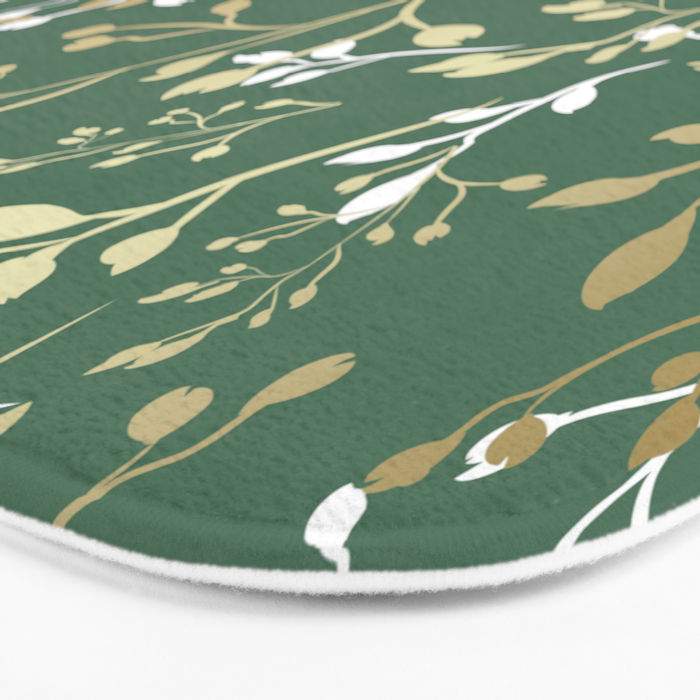 Floral Leaves, Green and Gold, Design Prints Bath Mat Gallery Image 3