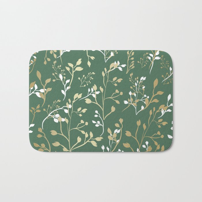 Floral Leaves, Green and Gold, Design Prints Bath Mat Gallery Image 1